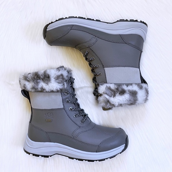 UGG Women’s Zaylee Leopard Waterproof Charcoal Leather Boots - Picture 5 of 10